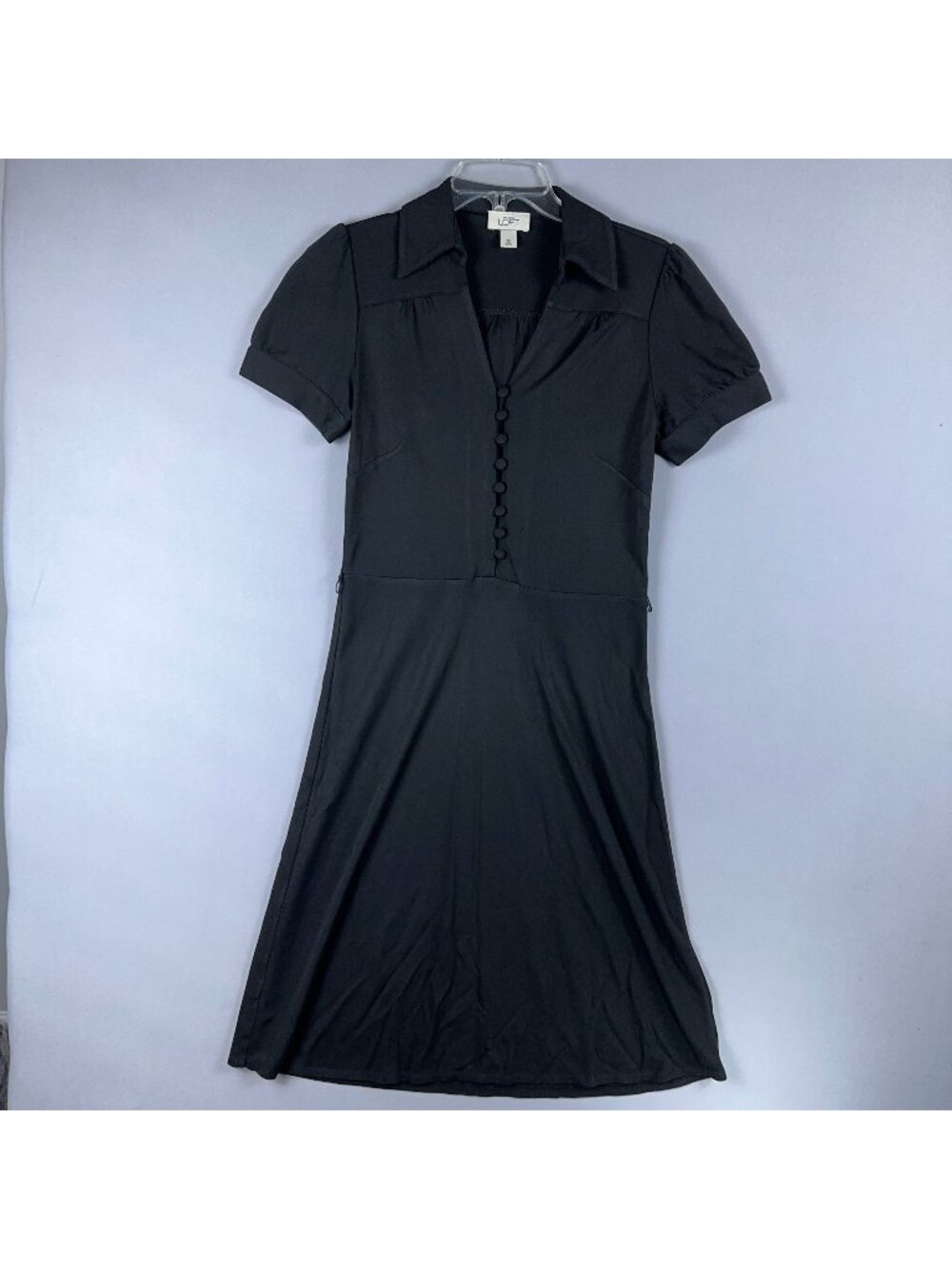 Ann Taylor Loft Flounce Flare Dress Short Sleeves Button Front Size 10 Collared